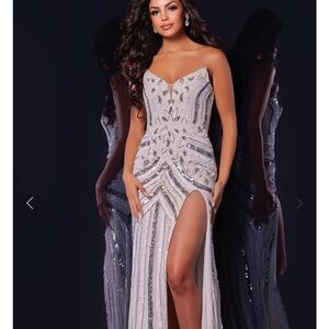 Elegant Silver Evening Gown